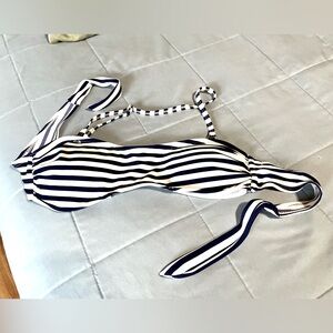 Striped Bandeau halter tie swim top WB